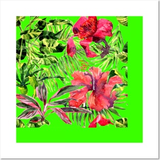 Tropical Background. Watercolor tropical leaves and plants Posters and Art